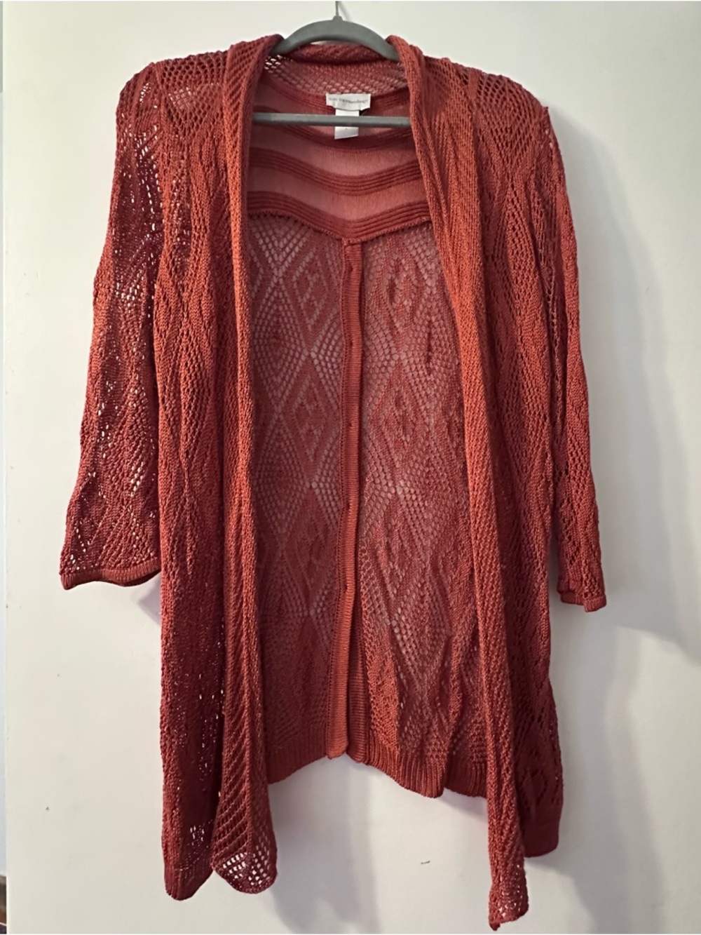 Soft Surroundings Crochet Lace Knit Open Cardigan Rust Size Large Buttons